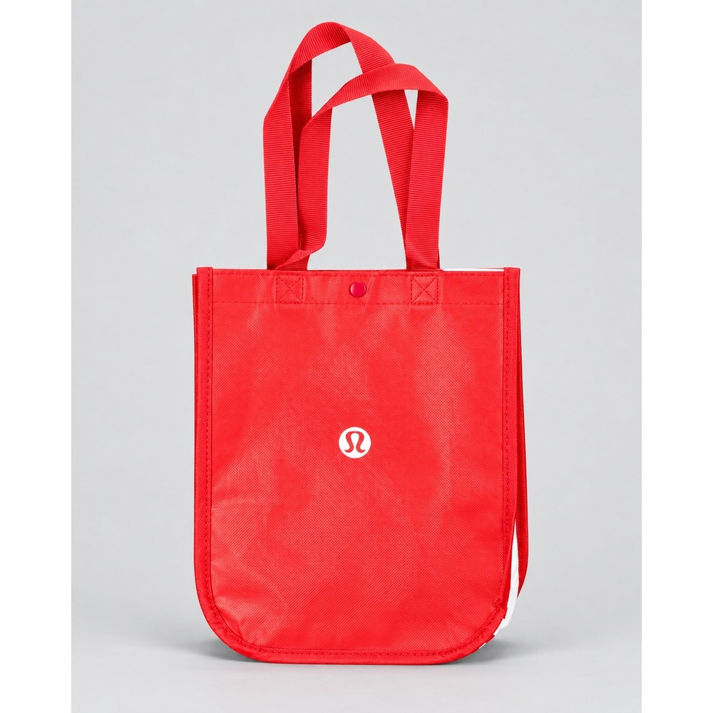 Lululemon Athletica Small Red Reusable Tote Bag Logo Snap Closure Eco Friendly